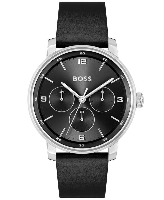 Hugo Boss Mens Contender Multifunction Black Leather Strap Watch Product Image