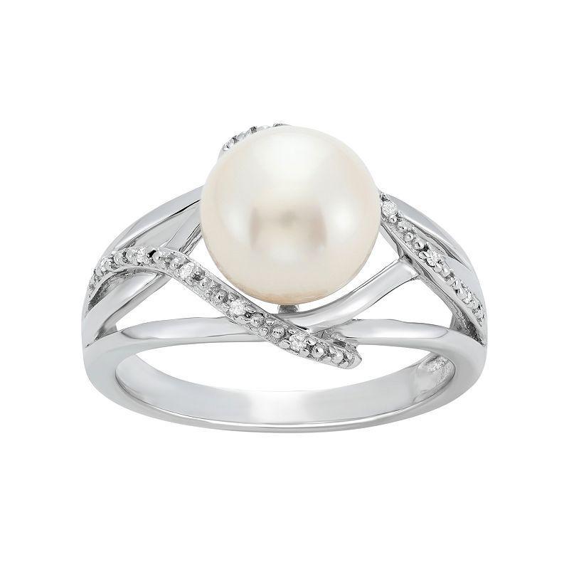 Freshwater Cultured Pearl and Diamond Accent Sterling Silver Openwork Ring, Womens White Product Image