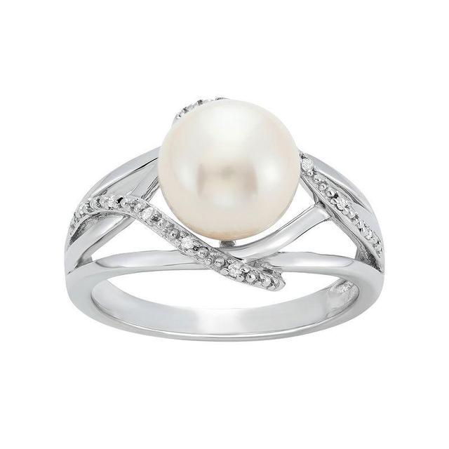 Freshwater Cultured Pearl and Diamond Accent Sterling Silver Openwork Ring, Womens White Product Image