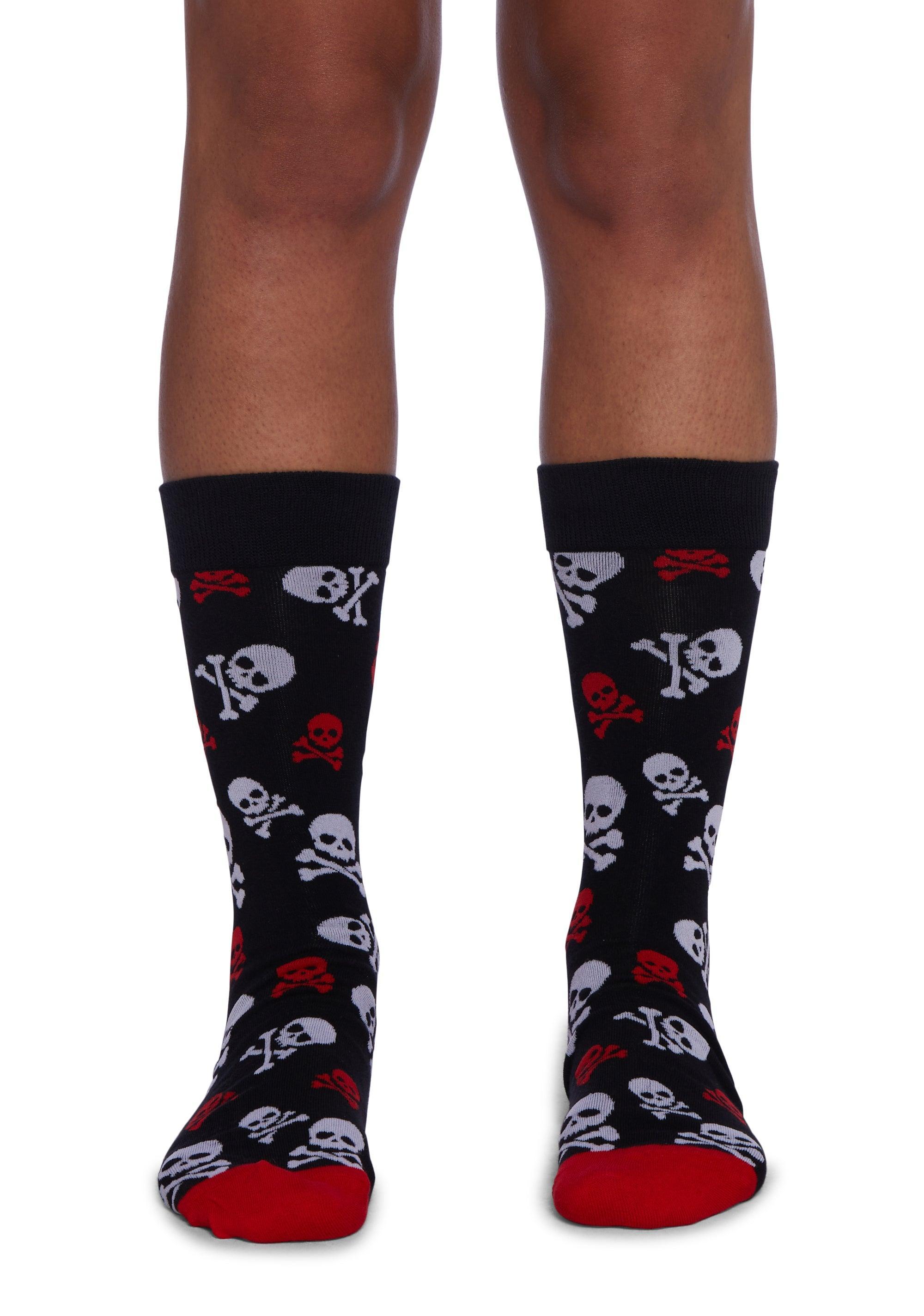 Halloween Skull Crossbones Stretchy Knit Crew Socks - Multi Product Image