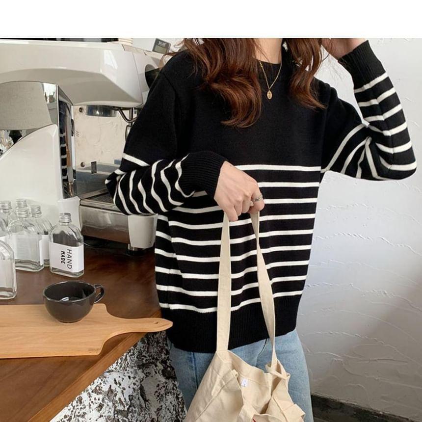 Crew Neck Striped Sweater Product Image