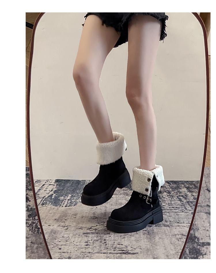 Faux Leather Platform Buckled Mid Calf Boots Product Image