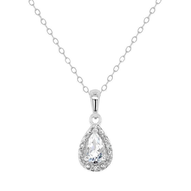 Celebration Gems Sterling Silver Pear Shaped Diamond Accent Frame Pendant Necklace, Womens White Topaz Product Image