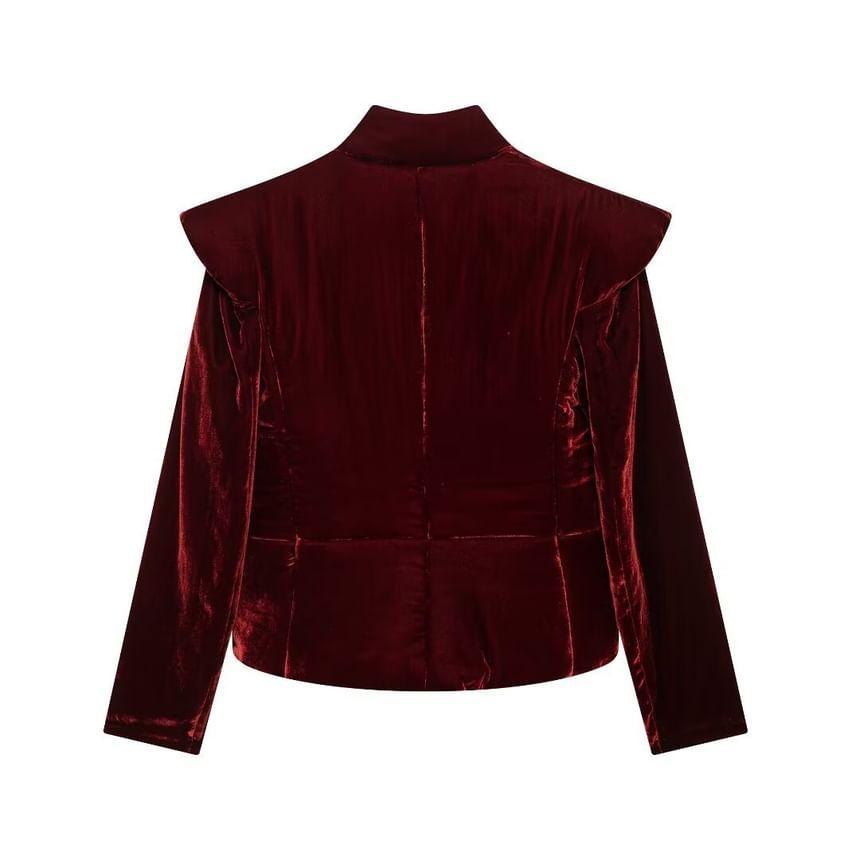 Stand Collar Plain Velvet Puffer Jacket Product Image