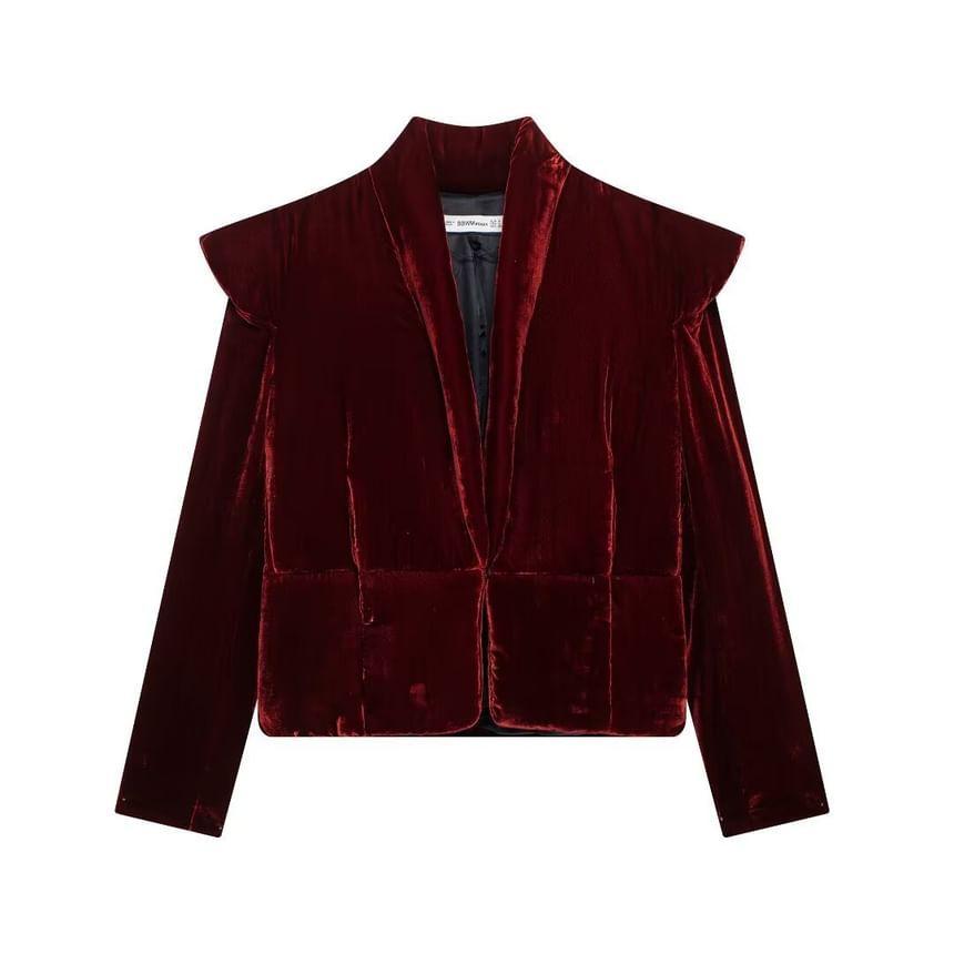 Stand Collar Plain Velvet Puffer Jacket Product Image