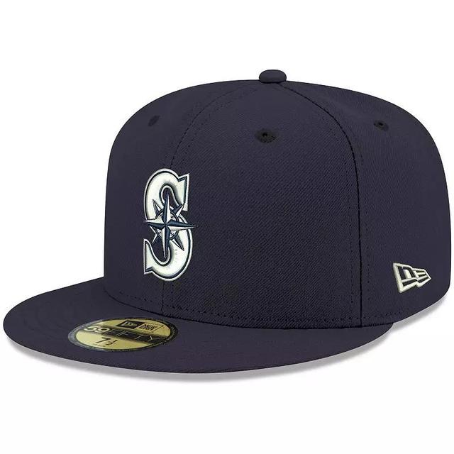 Mens New Era Navy Seattle Mariners Logo White 59FIFTY Fitted Hat MNS Blue Product Image