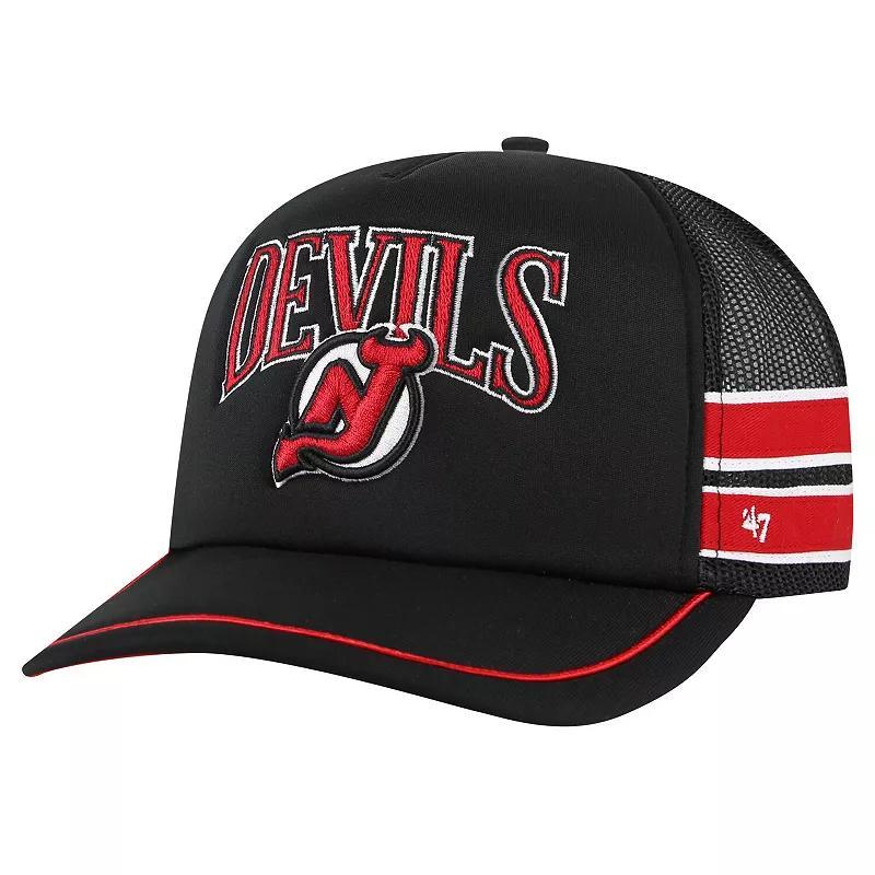 Mens 47 Black New Jersey Devils Sideband Stripes Trucker Snapback Hat Product Image