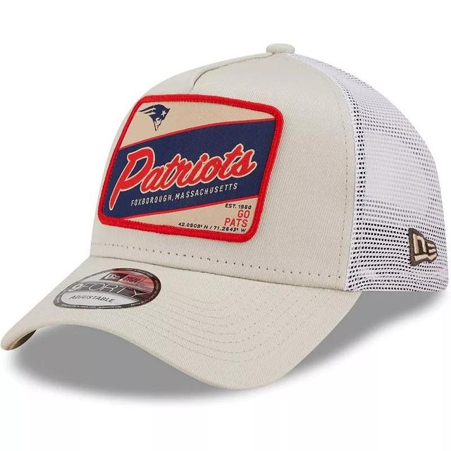 Mens New Era Khaki/White New England Patriots Happy Camper A-Frame Trucker 9FORTY Snapback Hat Product Image