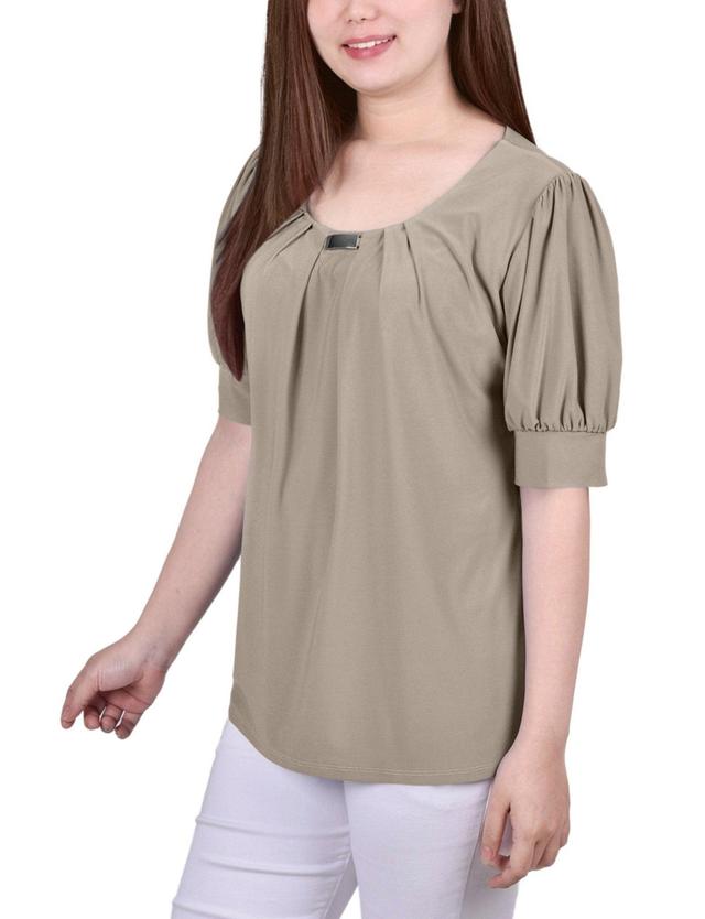 Short Sleeve Balloon Sleeve Top With Hardware - Petite Product Image