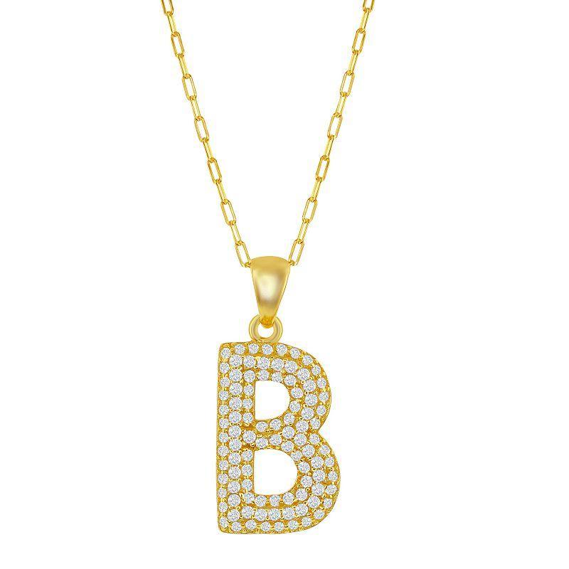 Sterling Silver Cubic Zirconia Block Initial Necklace, Womens White Product Image