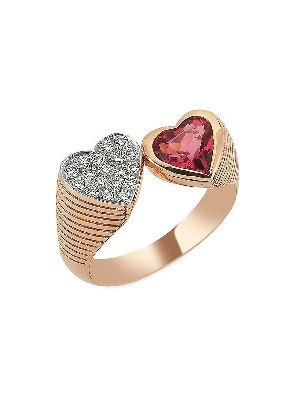 Womens Mirror Hearth 14K Gold-Plated, Ruby & 0.11 TCW Diamonds Bypass Ring Product Image