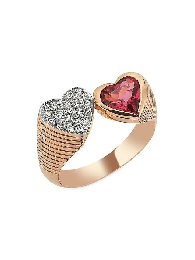 Womens Mirror Hearth 14K Gold-Plated, Ruby & 0.11 TCW Diamonds Bypass Ring Product Image