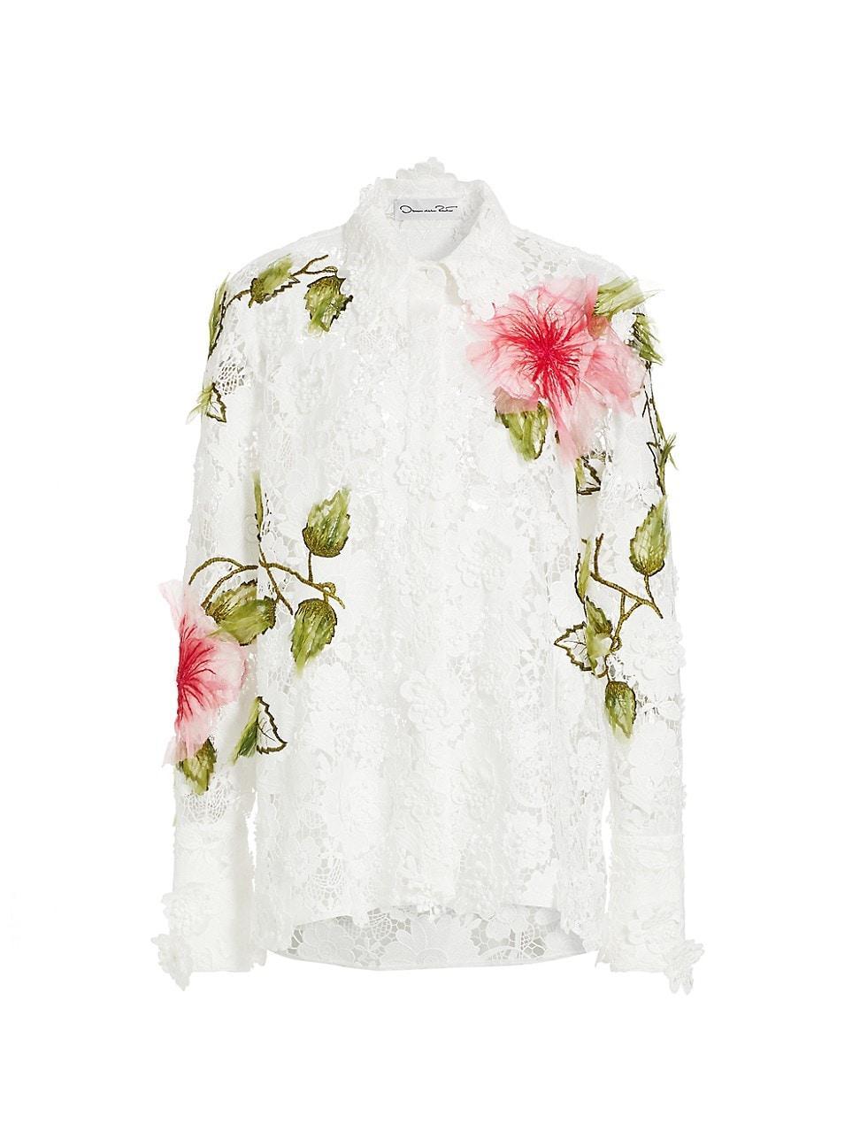 Womens Hibiscus Floral Guipure Blouse Product Image