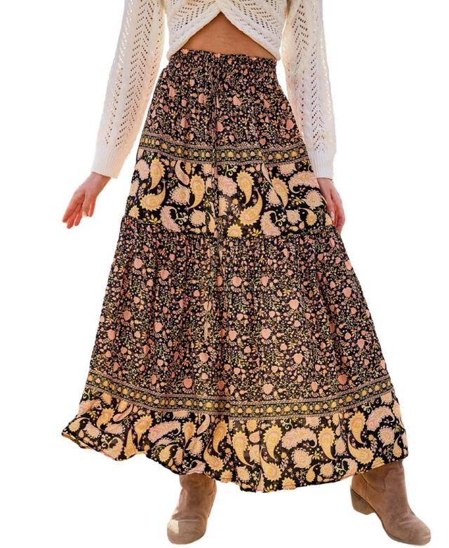 Cupshe Womens Black Ditsy & Paisley Smocked Waist Maxi Skirt Product Image