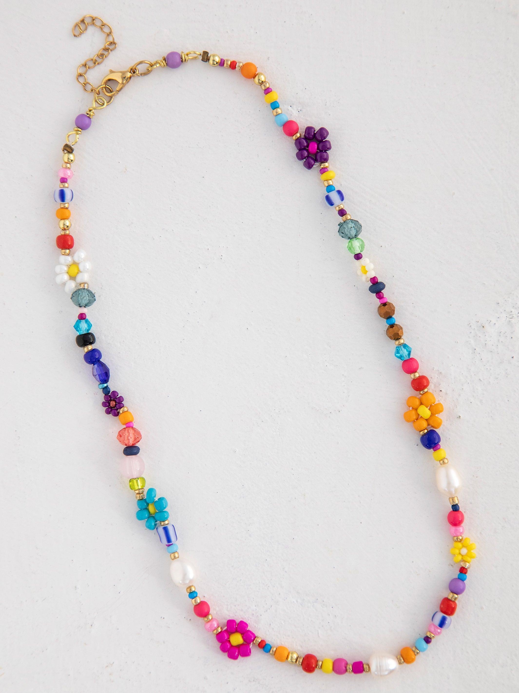 Boho Beaded Daisy & Pearl Choker Product Image