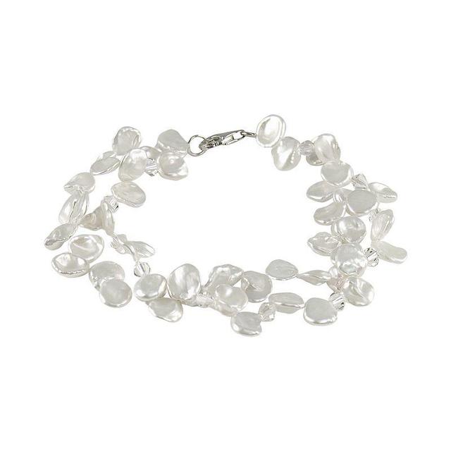 Sterling Silver Freshwater Cultured Pearl and Austrian Crystal Bracelet, Womens Product Image