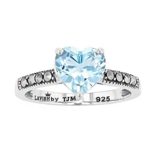 Lavish by TJM Sterling Silver Sky Blue Topaz & Marcasite Heart Ring, Womens Product Image