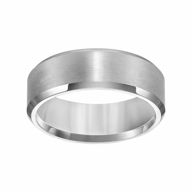 AXL White Tungsten Beveled Mens Wedding Band Grey Product Image