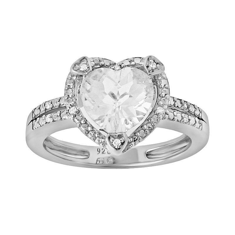 Gemminded Sterling Silver White Topaz and Diamond Accent Heart Frame Ring, Womens Product Image