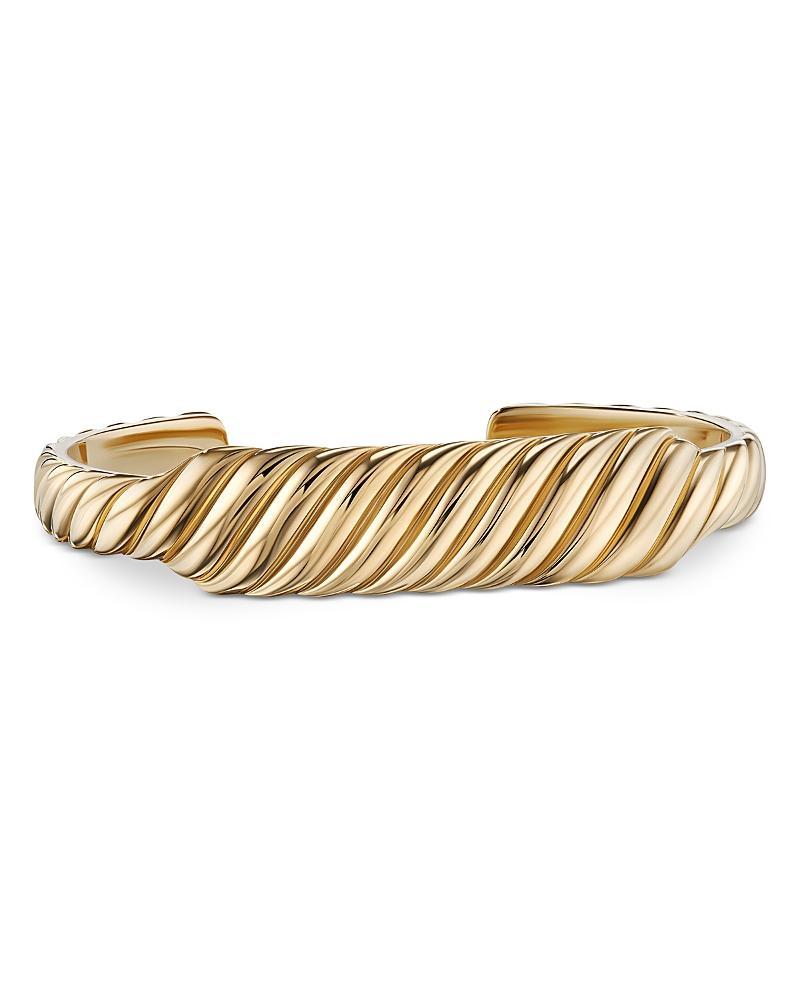 Womens Sculpted Cable Contour Cuff Bracelet in 18K Yellow Gold Product Image