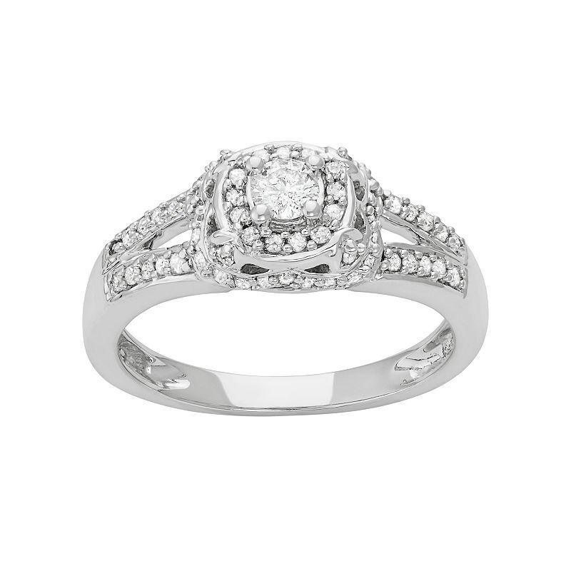 14k White Gold 1/2 Carat T.W. Diamond Tiered Halo Engagement Ring, Womens Product Image