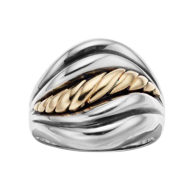 Two Tone Sterling Silver Rope Swirl Ring, Womens Product Image