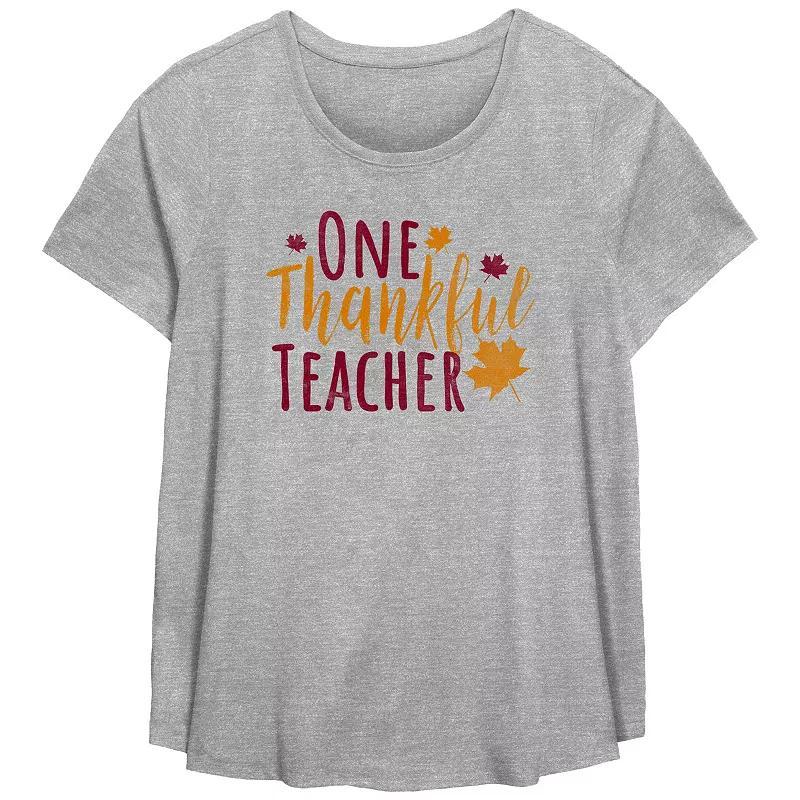 Plus Size One Thankful Teacher Flowy Graphic Tee, Womens Grey Gray Product Image