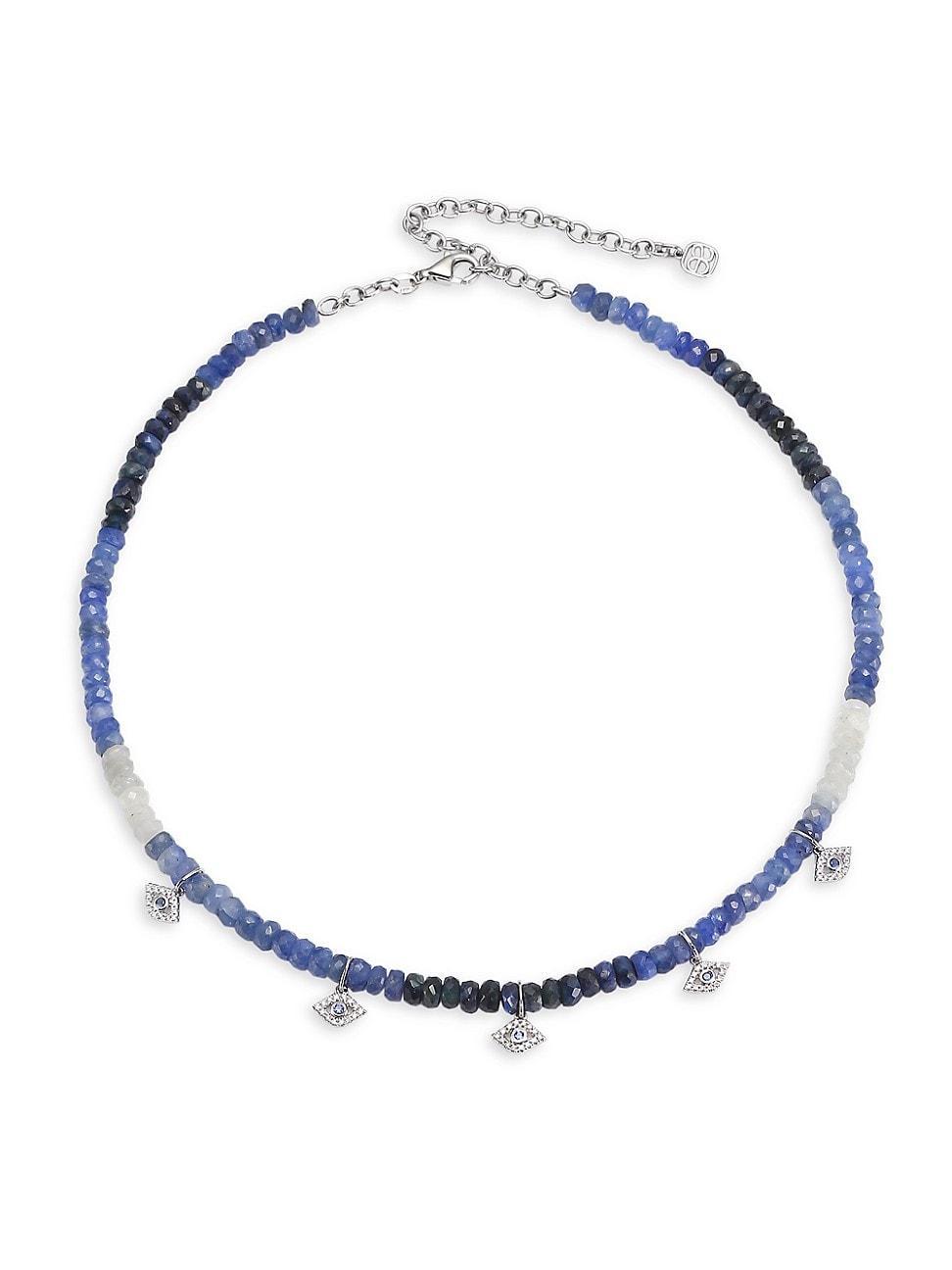 Womens 14K White Gold, Diamond & Sapphire Evil Eye Beaded Choker - Sapphire Product Image