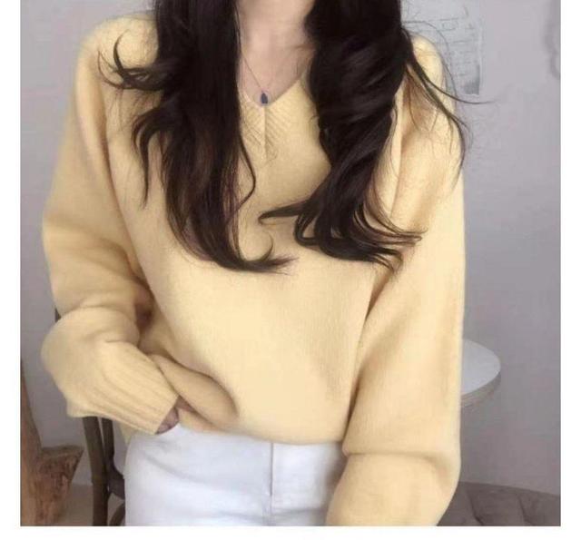 V-Neck Plain Sweater Product Image