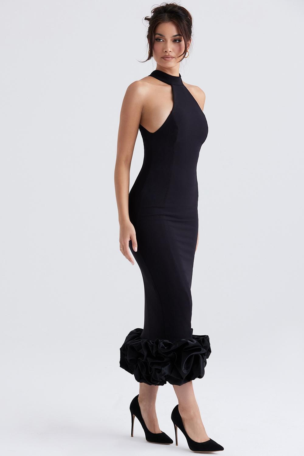 Juniper Black Peplum Midi Dress Product Image