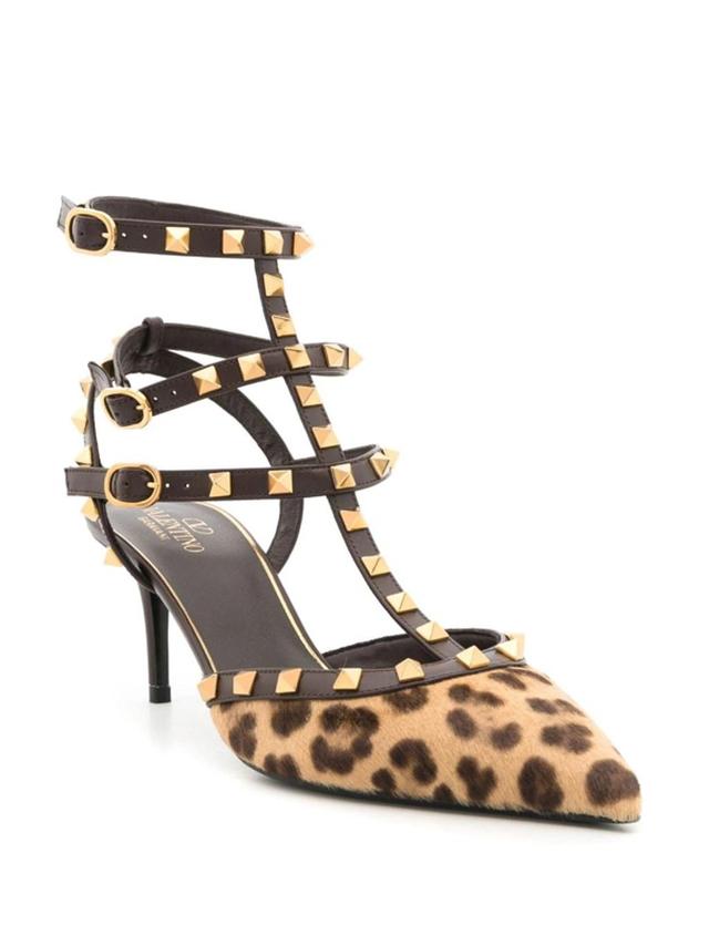 Rockstud Caged Leather Pumps In Brown Product Image