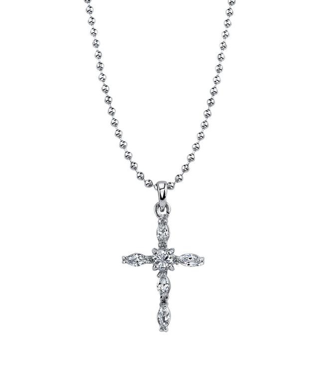 Symbols Of Faith Silver Tone Crystal Cross Pendant Necklace, Womens, White Product Image