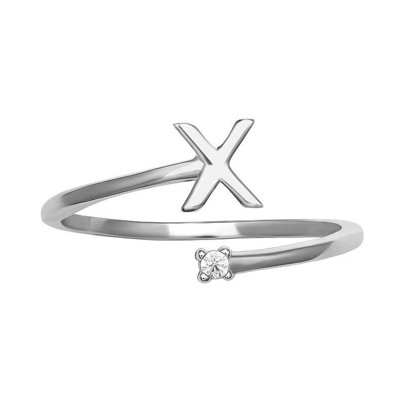 PRIMROSE Sterling Silver Cubic Zirconia Initial Bypass Band Ring, Womens Grey Product Image