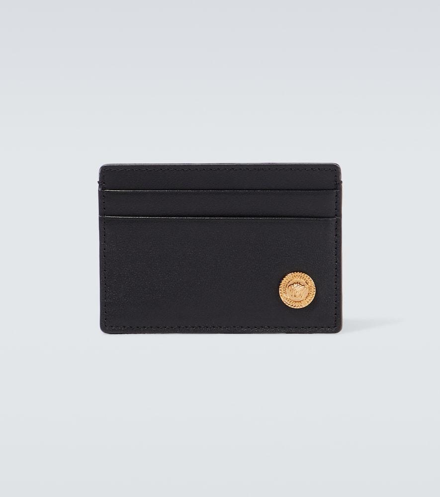 VERSACE Medusa Biggie Leather Cardholder In Black- Gold Product Image