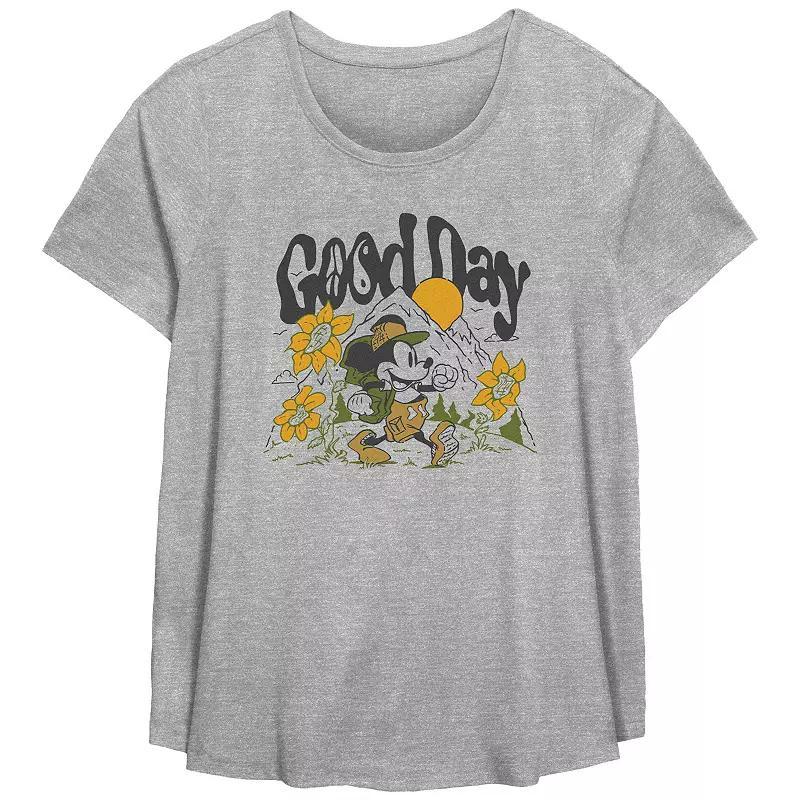 Disneys Mickey Mouse Good Day Plus Size Flowy Graphic Tee, Womens Grey Gray product image