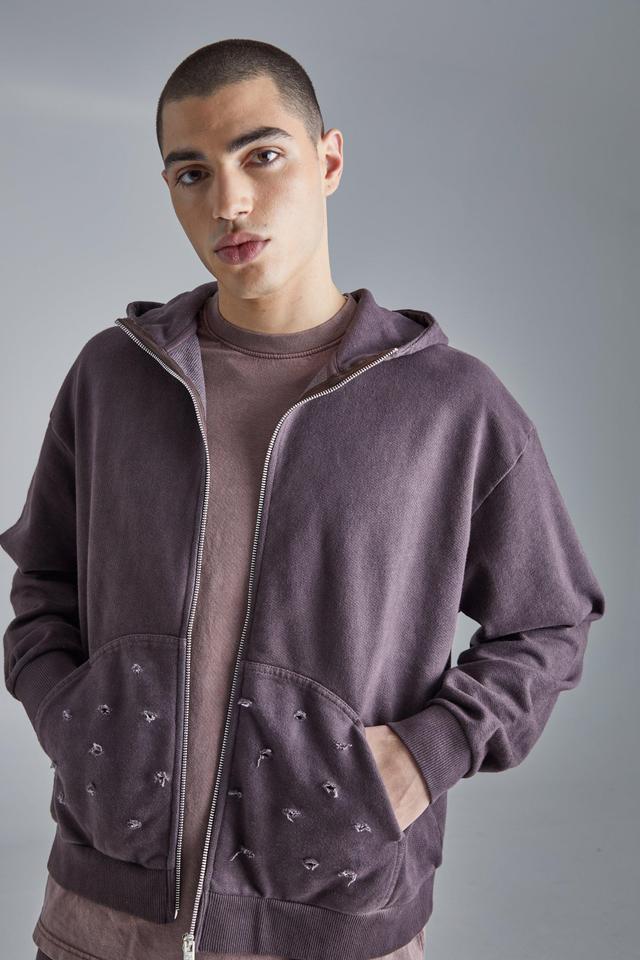 Oversized Boxy Distressed Washed Hoodie | boohooMAN USA Product Image