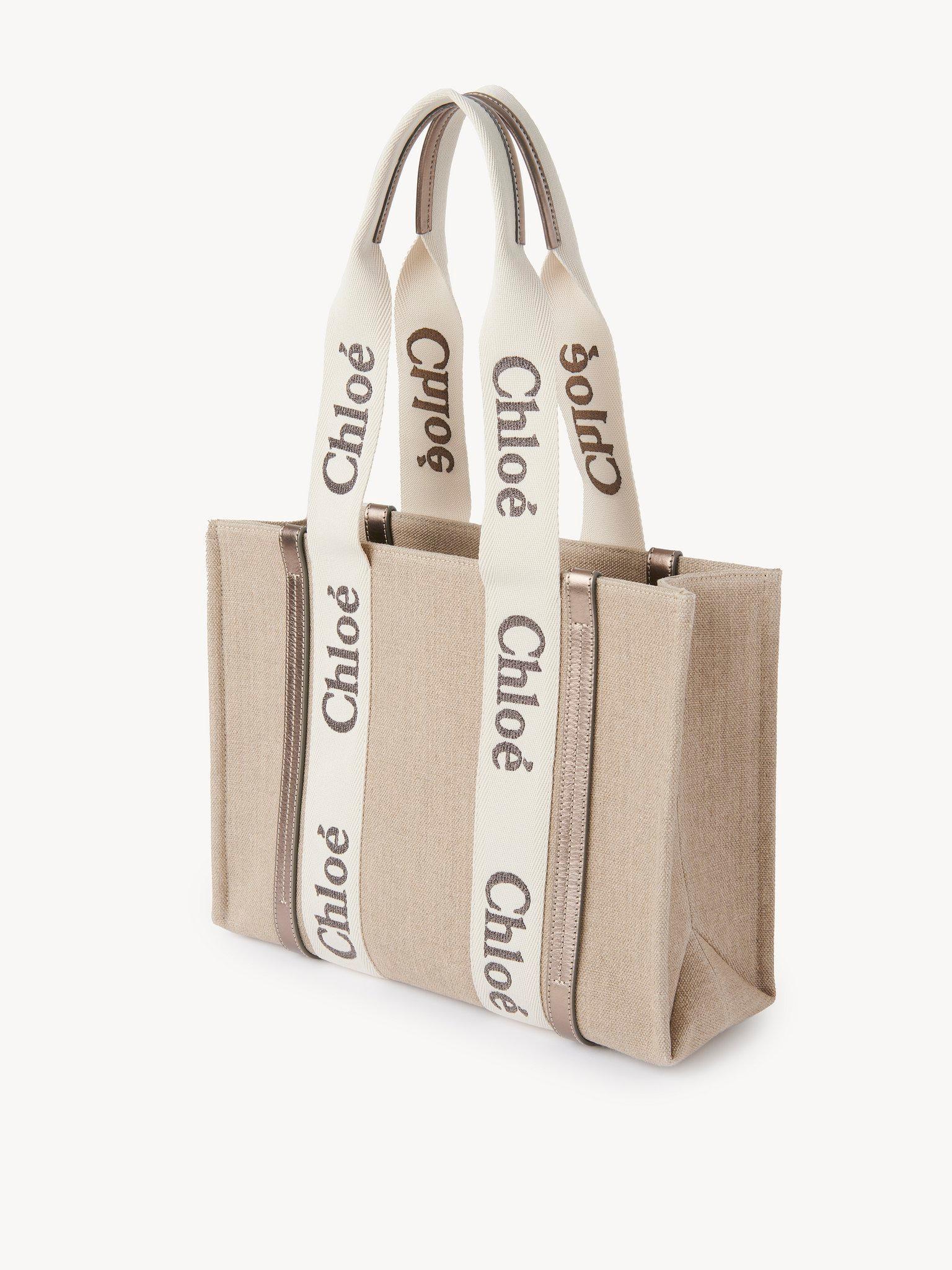 Woody tote bag in linen & leather Product Image