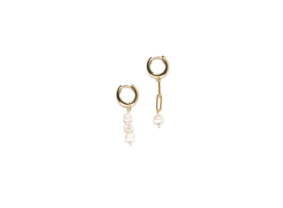 Joey Baby 18K Gold Plated Freshwater Pearls Mismatch Style - Aki Earrings For Women Product Image