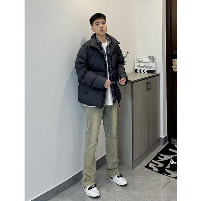 Stand Collar Plain Zip-Up Puffer Jacket Product Image