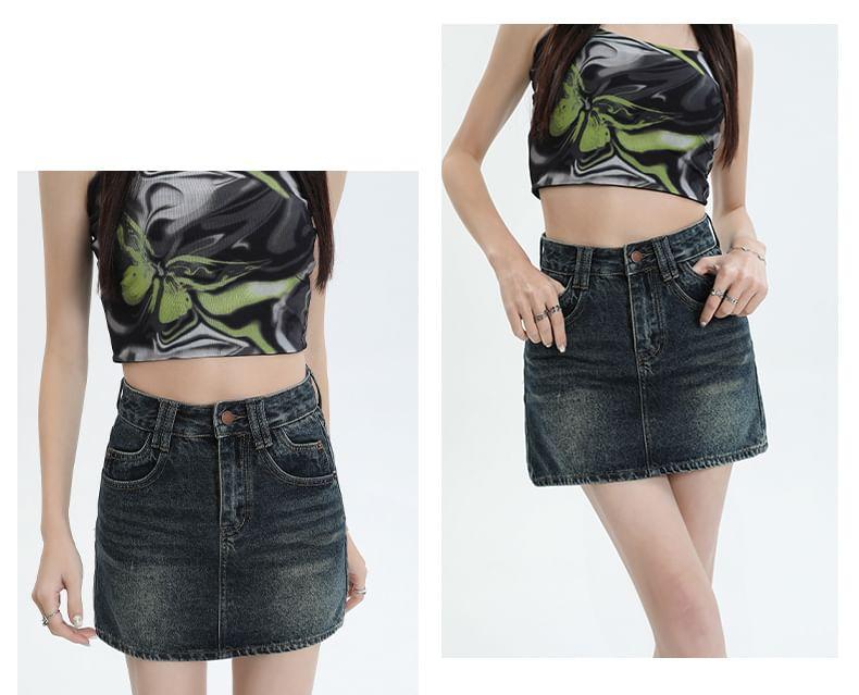 Mid Waist Denim Mini Skirt Product Image