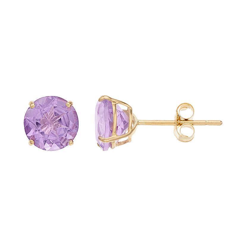 14k Gold Pink Amethyst Round Stud Earrings, Womens Product Image