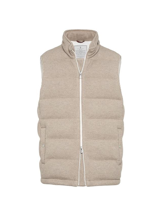 Mens Cashmere English Rib Knit Down Vest with Packable Hood Product Image