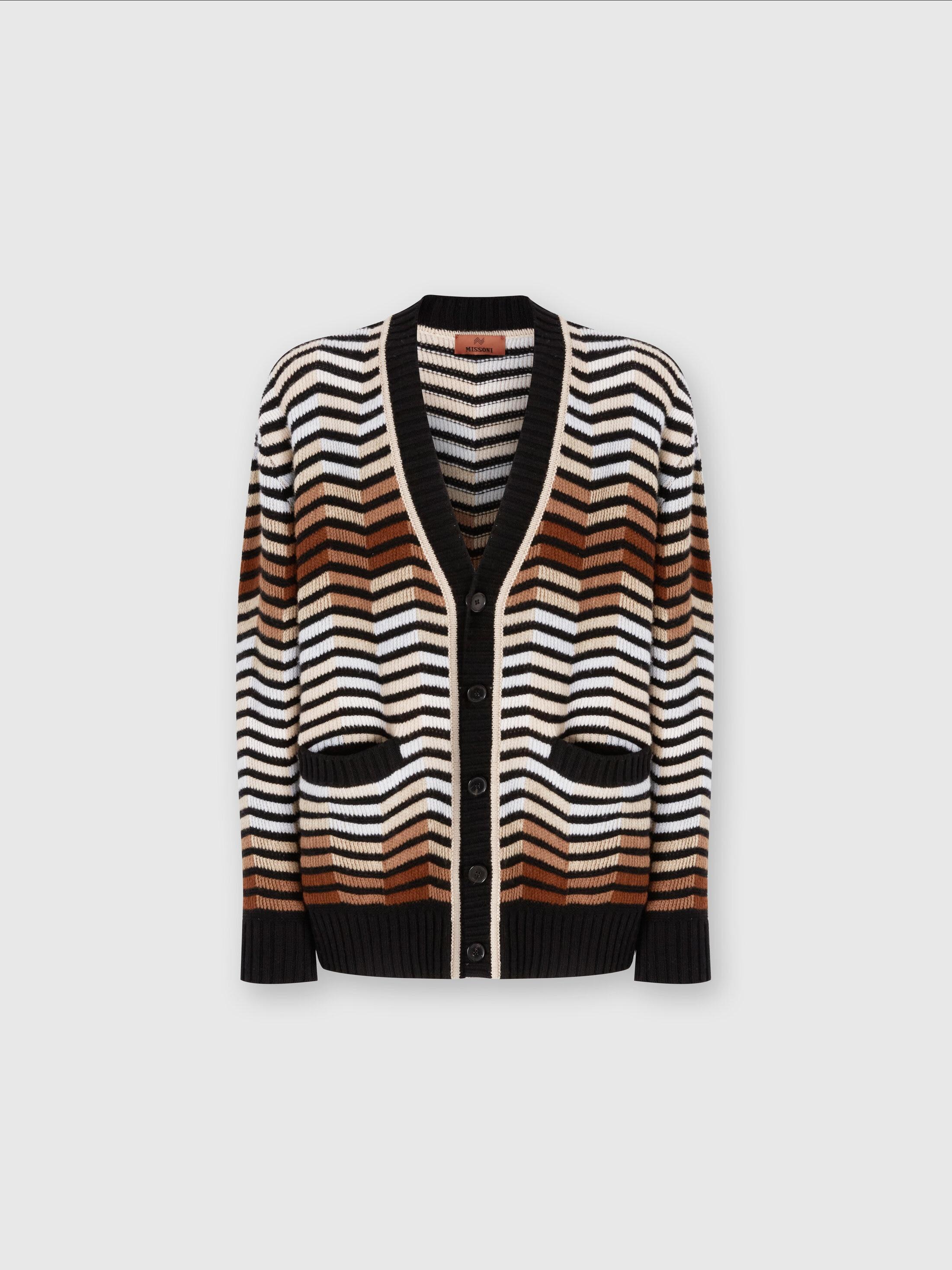 Wool cardigan with macro zig zag and contrasting piping Product Image