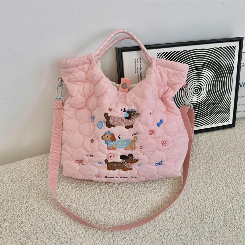 Cartoon Embroidered Heart Quilted Tote Bag Product Image