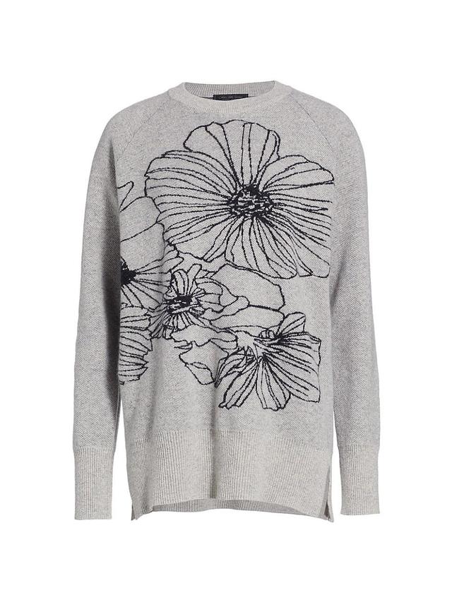 Womens Floral Intarsia Cashmere Pullover Sweater Product Image