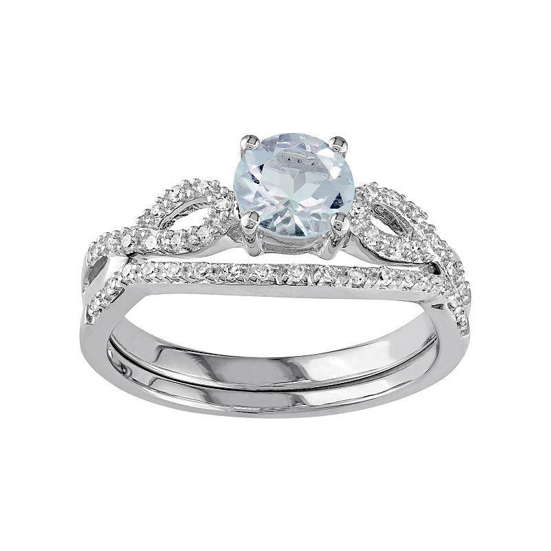 Stella Grace 10k White Gold Aquamarine & 1/6 Carat T.W. Diamond Engagement Ring Set, Womens Blue Product Image