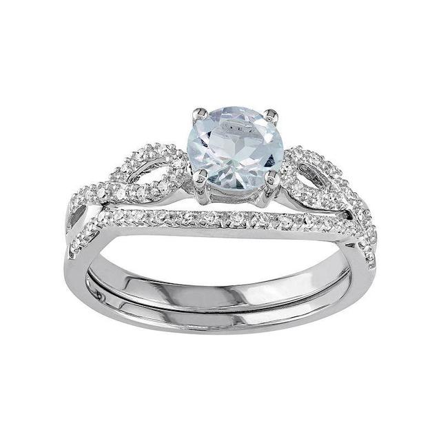 Stella Grace 10k White Gold Aquamarine & 1/6 Carat T.W. Diamond Engagement Ring Set, Womens Product Image