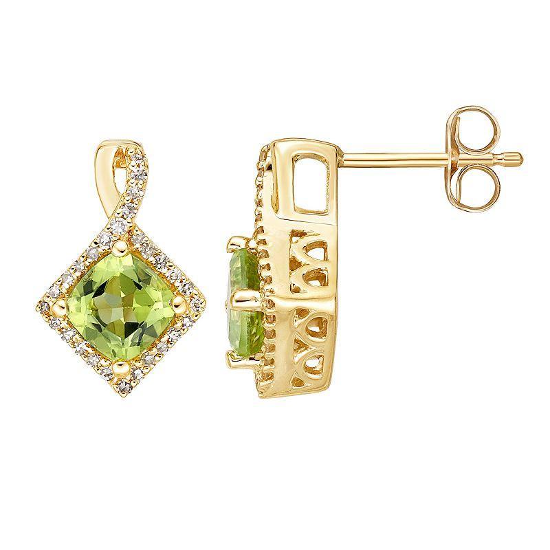 Gemminded 10k Gold 1/6 Carat T.W. Diamond & Peridot Drop Earrings, Womens, Green Product Image