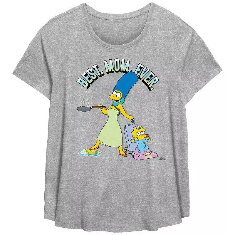 Plus Size The Simpsons Best Mom Ever Scoop Hem Flowy Graphic Tee, Womens Grey Gray Product Image