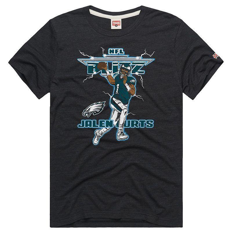 Mens Homage Jalen Hurts Charcoal Philadelphia Eagles NFL Blitz Player Tri-Blend T-Shirt Grey Product Image